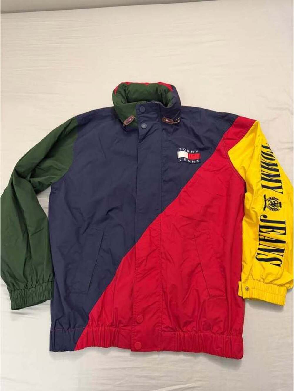 Tommy Jeans Colorblock Hooded Windbreaker Jacket Mens Large Used Like New $120